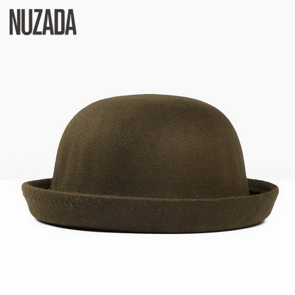 Бренд NUZADA зима осень для женщин дамы Fedoras Топ джаз шляпа мода утолщение котелок шапки качество полиэстер хлопок Круглые шапки - Цвет: Dark green