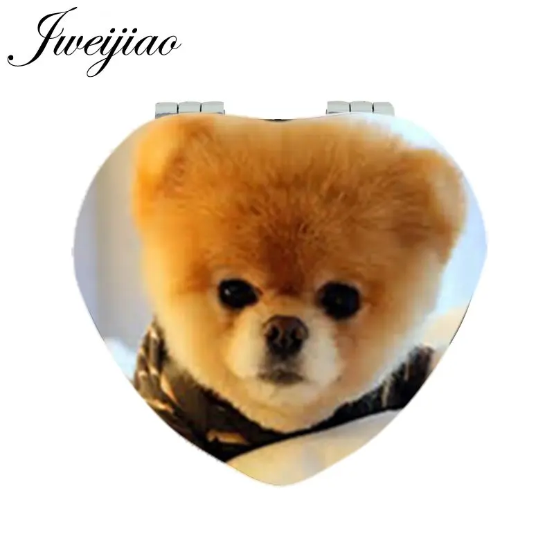 

JWEIJIAO LOVE Dogs Makeup Mirror Heart Shaped Folding Mini Pocket Hand Compact Mirror 1X/2X Magnifying