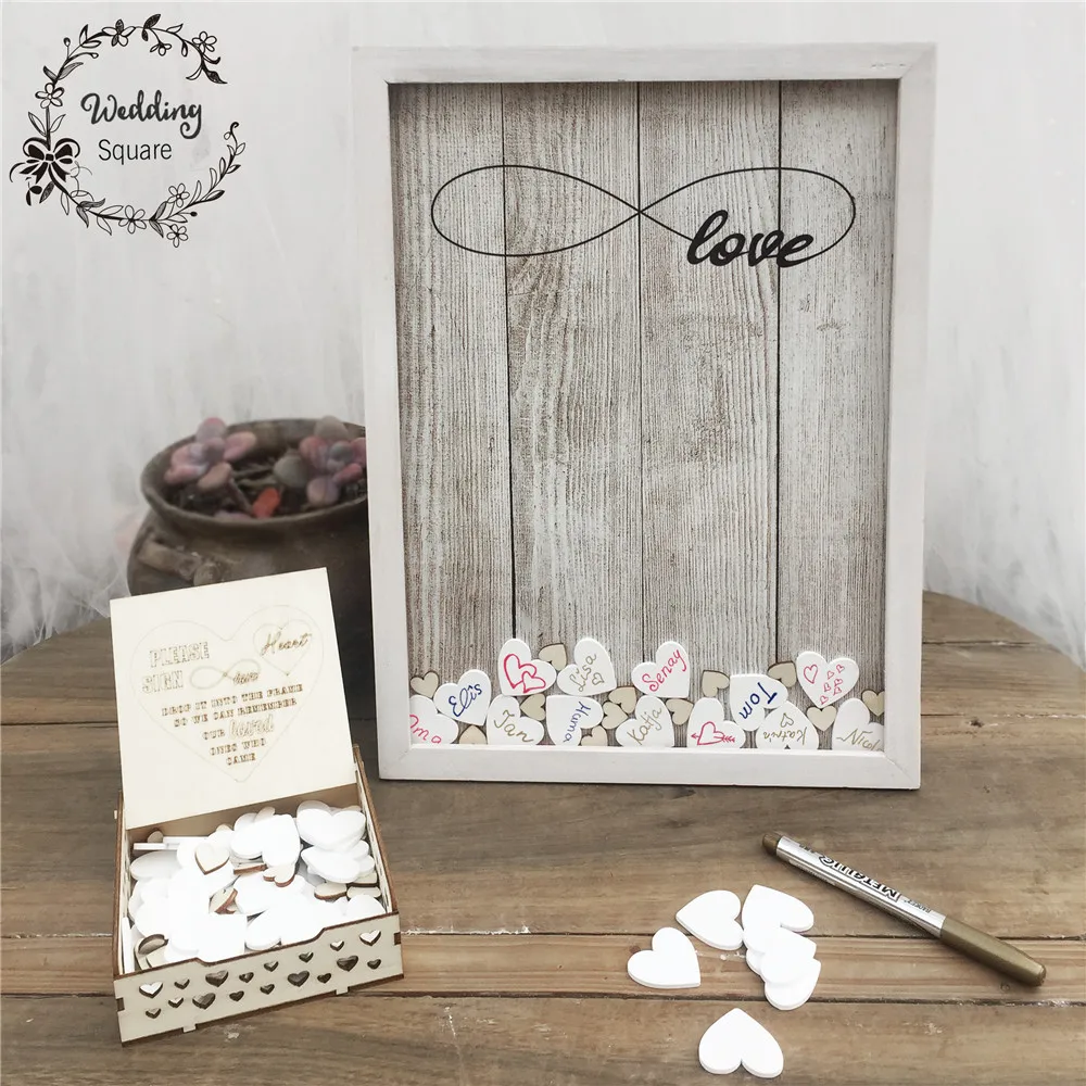 170pcs Hearts unique Wedding Decoration Rustic Sweet Wedding Guestbook Heart Drop box drop box 3D Guest book wooden