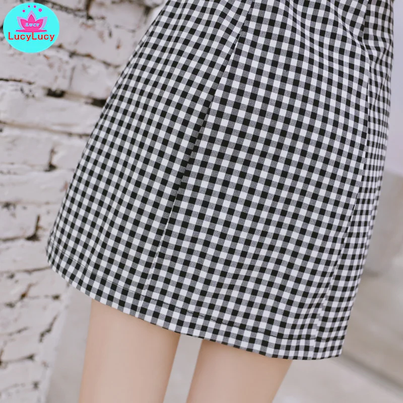 2019 summer new women's black and white plaid sexy slim strap dress Knee-Length  Spaghetti Strap  Button  Sleeveless