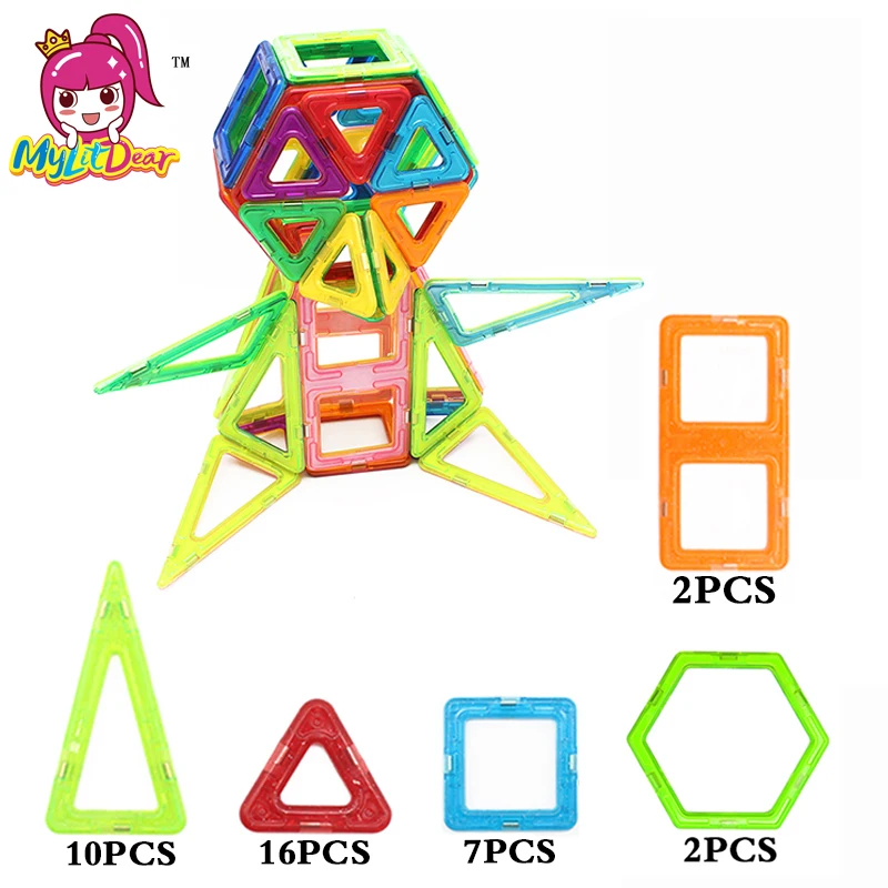 MylitDear 37 шт. магнитные дизайнерские строительные блоки большого размера, Обучающие пластиковые магнитные игрушки Brikcs для детей