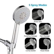 5 Spray Hand Held Shower Head with Bathroom Accessories Angle Adjustable Bracket Stainless Steel Hose Luxury Chrome Shower Head free shipping sus304 stainless steel double lock 1 5 2 2 5 3m shower hose with brass fitting for handheld shower and shower head