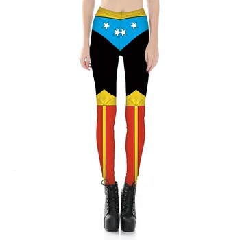 

Women Wonder Woman Thematic Leggings Fitness Workout Cheerleader Rooter Pants Hiphop Party Elastic Fiber Unisex Trousers