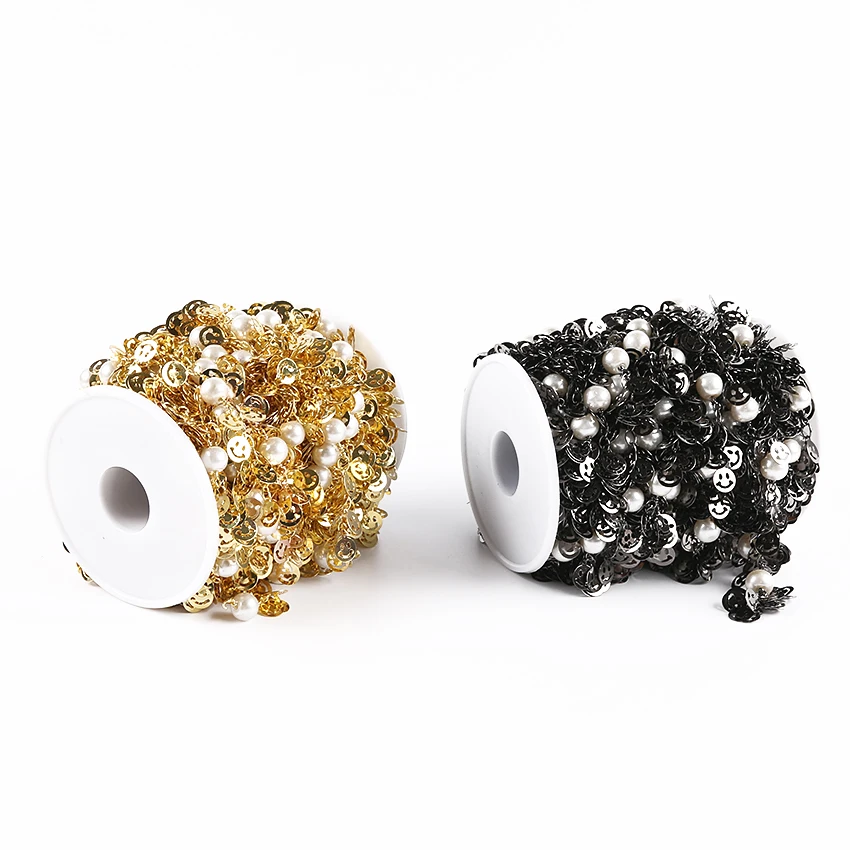 

New Arrival!White Pearl Round Beads Crafts,Wire Wrapped Golden/Black Plated Rosary Links,Smile Pattern Copper Jewelry Bracelet