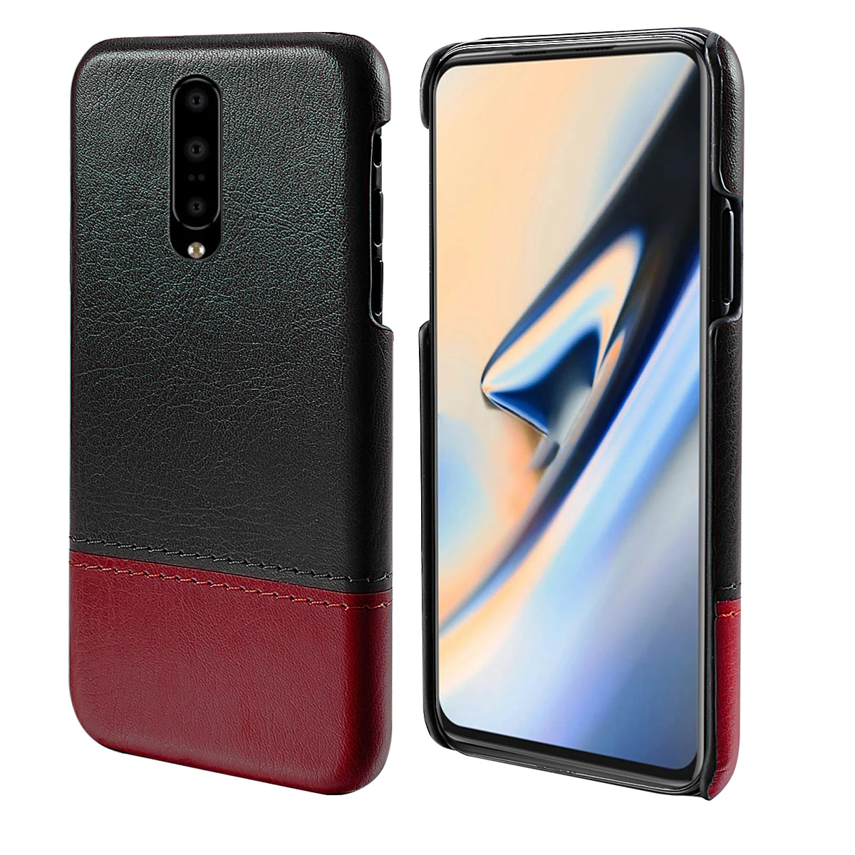 

For Oneplus 7 7 Pro Case PU Leather Ultra Slim Dual Colors Splicing Hard Plastic Back Cover Case Shockproof Case For One Plus 7