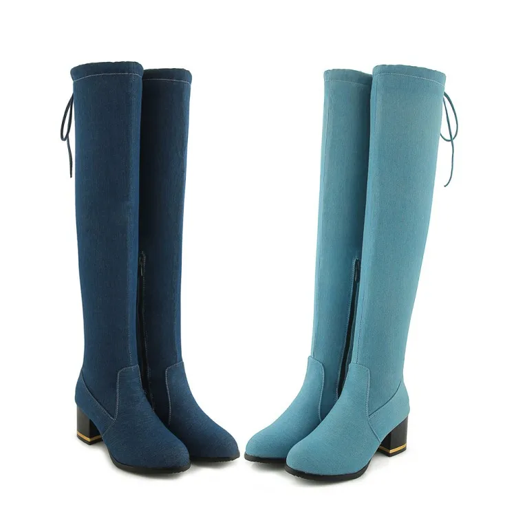Knie High Pxelena 34 Dark Denim Weibliche Stiefel light 43 Slim Lange Über Reitstiefel Blue Heels Das Oberschenkel Platz Fit Hohe Schuhe Blue Blau Frauen vqvU6pr
