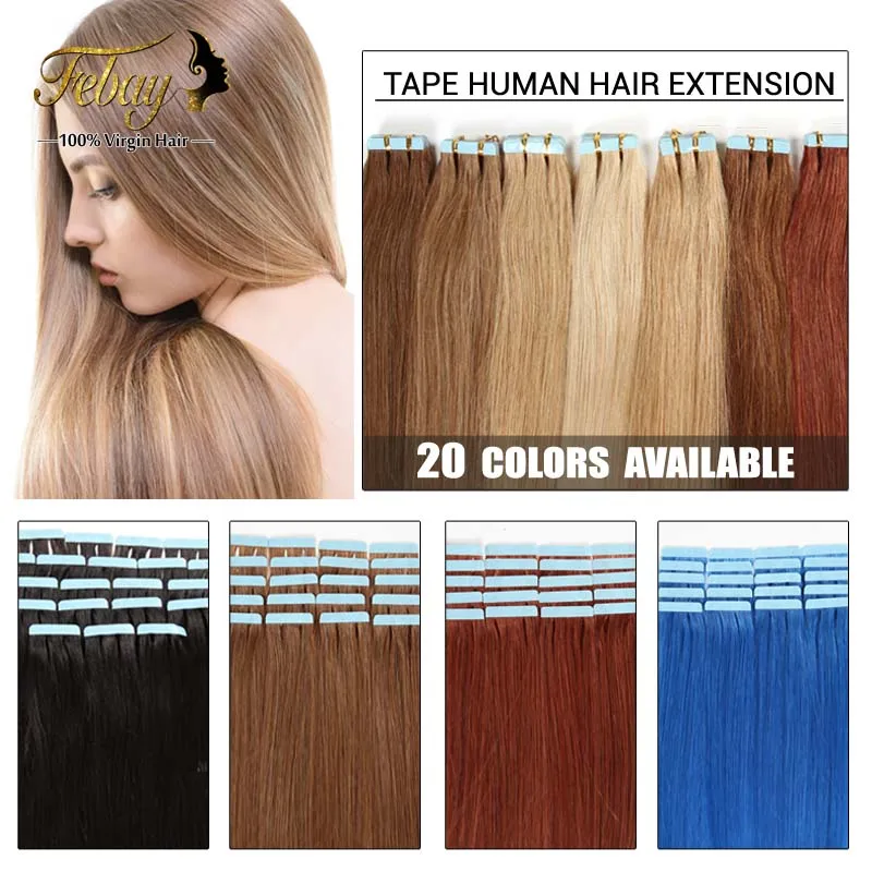 16inch-24inch Tape Human Hair Extension 20pcs/lot 100% Brazilian Virgin Hair Skin Weft Human Hair Extension 20colors to Choose