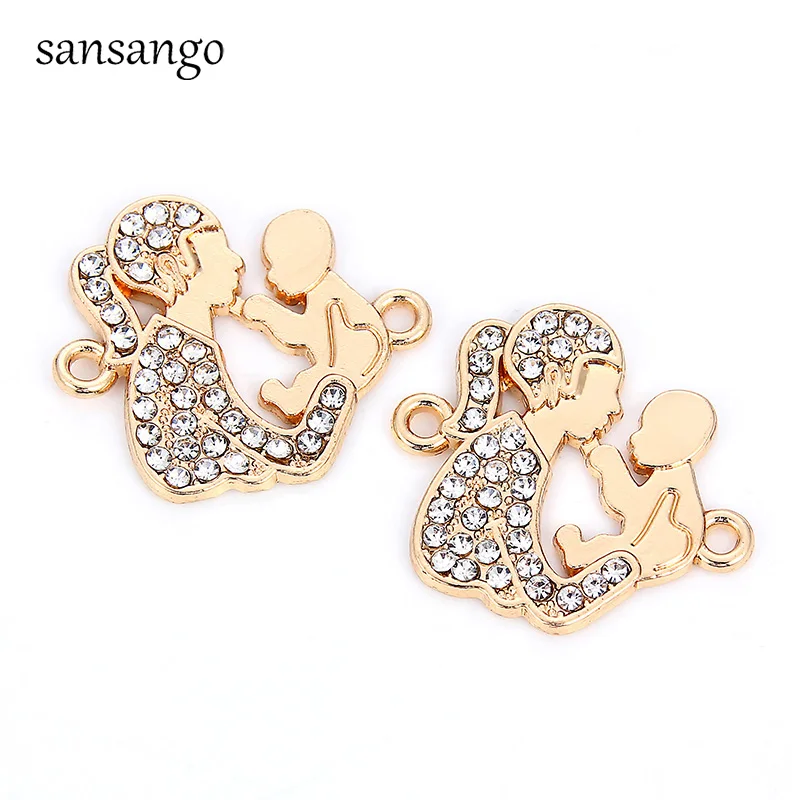

10PCS Golden Crystal Lovely Mom And Baby Alloy Charms Pendant For Women Jewelry DIY Making Necklace Bracelet Accessories
