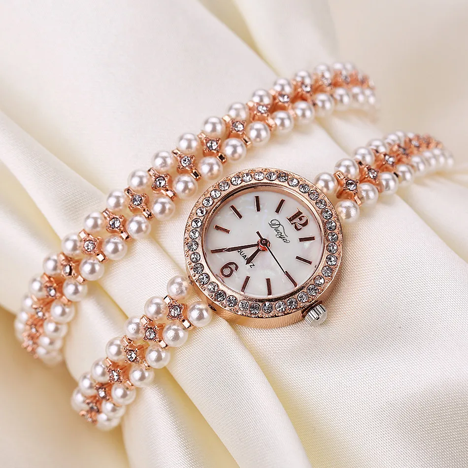 Роскошные Кварцевые часы для женщин, золотые жемчужные ювелирные изделия, стальной браслет, наручные часы для женщин, женские модные часы с кристаллами, Relogio Feminino Saat