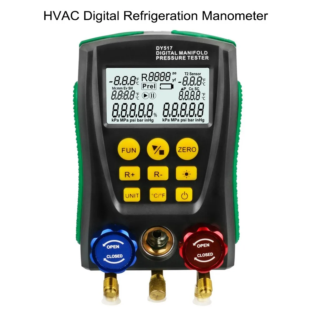 DY517 Digital Manifold Pressure Gauge Refrigeration Digital Vacuum Pressure Manifold Temperature Tester Digital Manifold Gauge