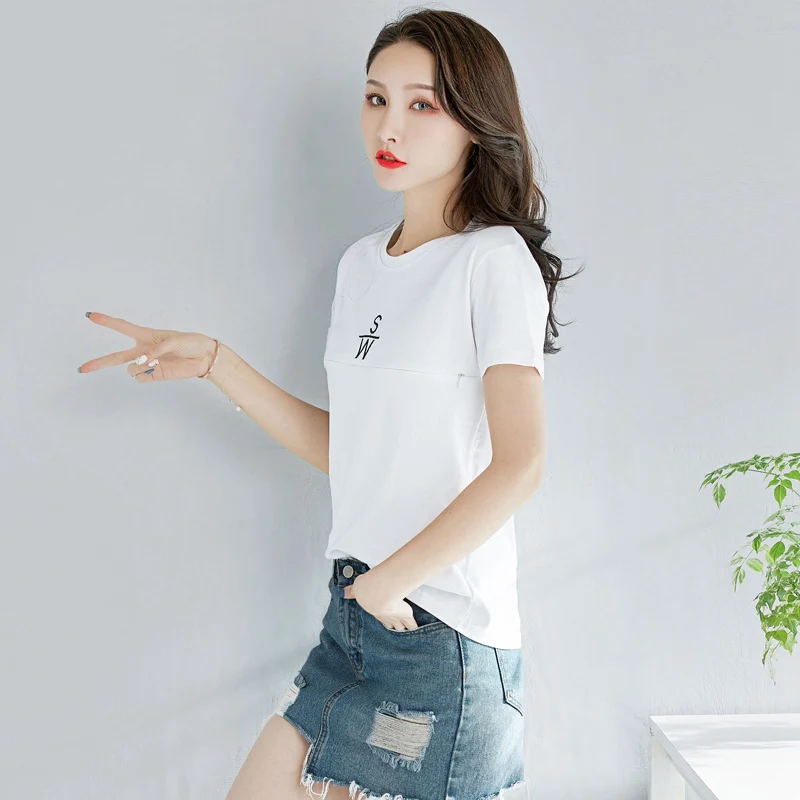 

New Korean fashion breastfeeding clothes postpartum feeding breastfeeding breast milk short-sleeved t-shirt month clothes summer