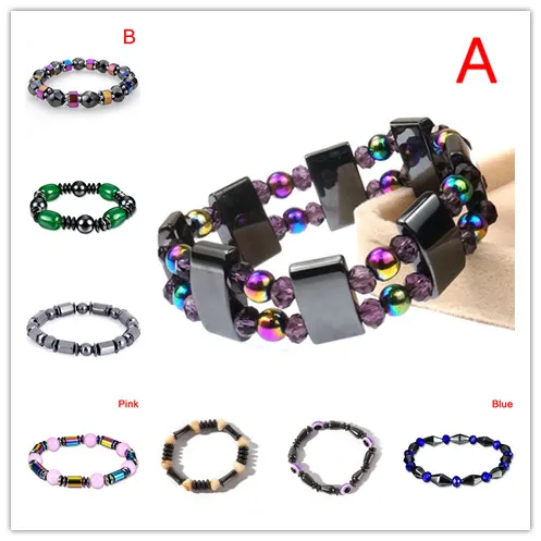 Hot 1Pc Magnetic Therapy Weight Loss Bracelet Round Black Stone Hematite Stretch Bracelet Health Care Magnetic For Men Women