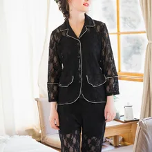 Женские шелковые пижамные комплекты, сексуальная ночная рубашка с вышивкой, летние комплекты из трех предметов, домашняя одежда 72