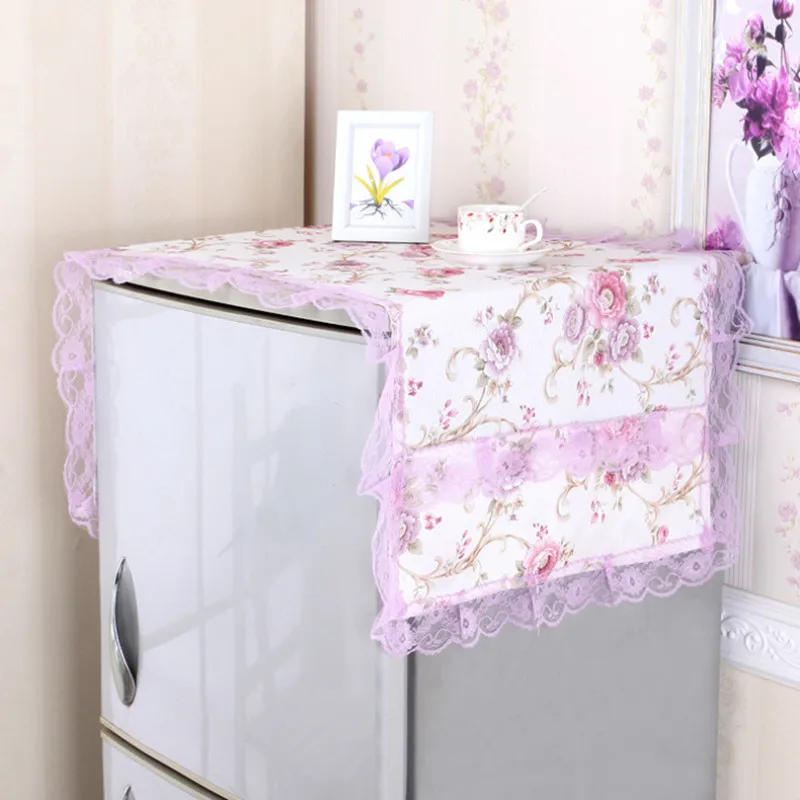 

Lace Refrigerator Dust Cover With Pockets Floral Print Cloth Kitchen Storage Bag Dual-purpose Decorative Fridge Dustproof Covers