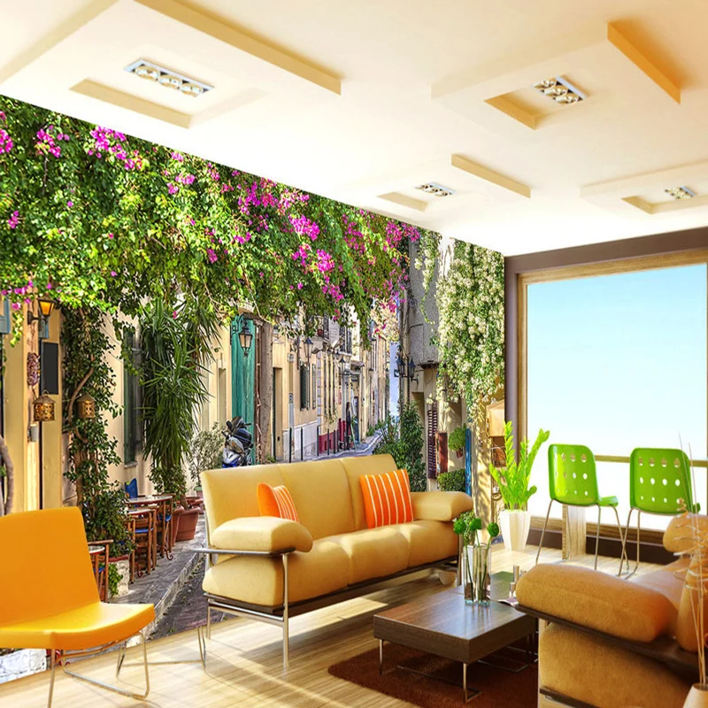 3D пользовательские Европейский стиль обои s Романтический город улица настенные фрески белые цветы стены Бумага природа пейзаж для гостиной
