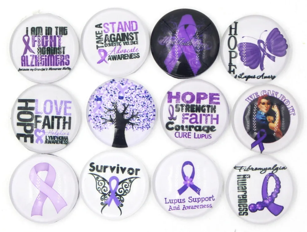 

24pcs/lot New Arrival Interchangeable 18mm Buttons Chunky Purple Ribbon Lupus Awareness Buttons for DIY Bracelet Jewelry Gift