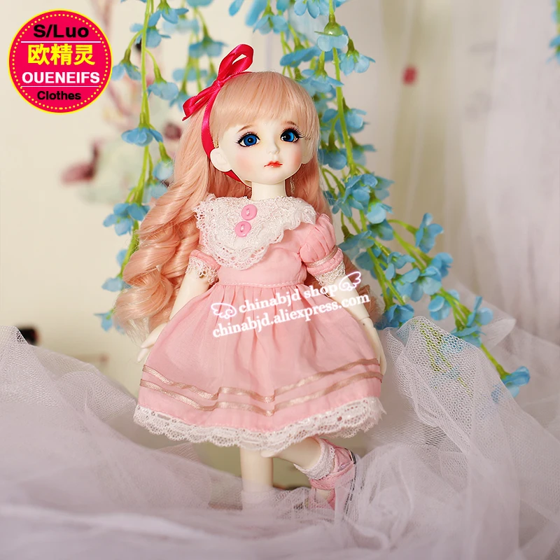

BJD Clothes 1/6 Pink Dress Lace Edge Skirt Cute Dress For the Littlefee YOSD Girl Body YF6 to 112 Doll Accessories