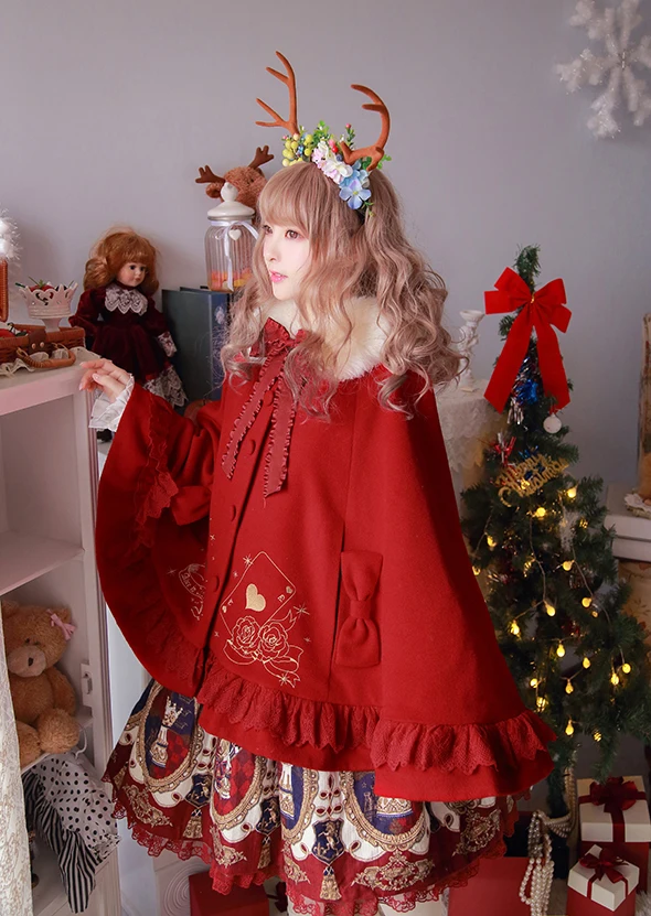 

New Arrival Lolita Embroidered Wool Cloak Halloween Cosplay Costume Free Shipping