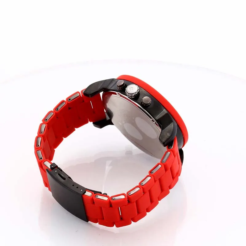  Quartz Watch For Men Luxury Cagarny Cool Big Case Red Silicone Steel Band Sports Wristwatch Man Mil