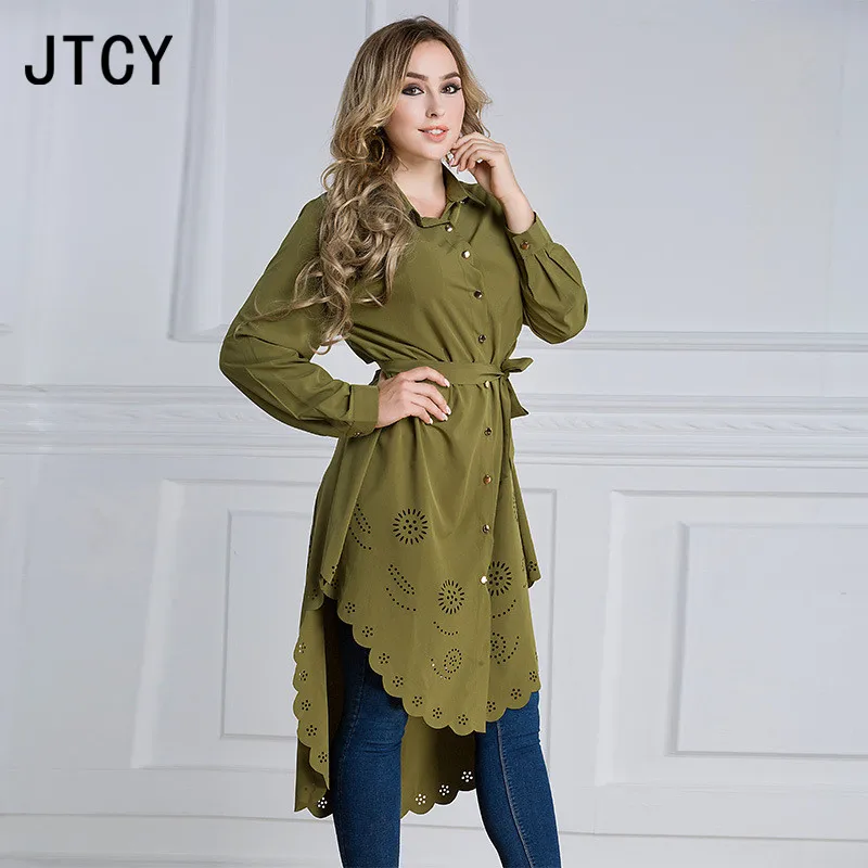 JTCY M-6XL Плюс Размер Длинная Свободная шифоновая рубашка с длинным рукавом Повседневная Осенняя Женская блузка Топы дикие тонкие