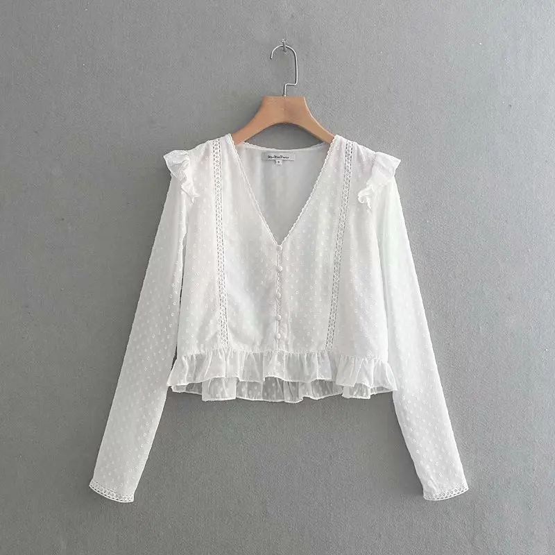 

women sweet v neck lace patchwork chiffon shirt blouse ladies pleated ruffles femininas blusas chic buttons chemise tops