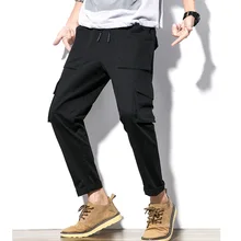 Мужские повседневные брюки, 97% хлопок, облегающие, мужские летние брюки, серые, ArmyGreen, черные, уличная одежда, деловые повседневные брюки для мужчин, 5XL, HK71