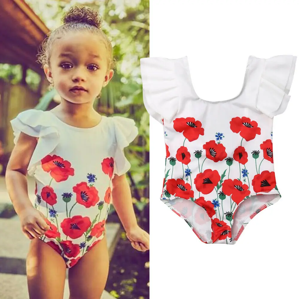 Imcute/новейшая мода США, купальники для маленьких девочек, полиэстер, Цветочный бикини с оборками, Sunsuit, купальник, одежда для плавания, цельный