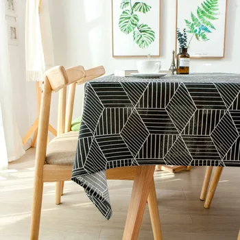 

Black stripes line Table cover Cotton Linen Tablecloth Dining decoration For home Kitchen Party friend gift