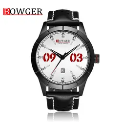 Часы для мужчин BOWGER Роскошные Лидирующий бренд кварцевые наручные часы кожаный ремешок водостойкий мужской Colock Дата спортивные часы