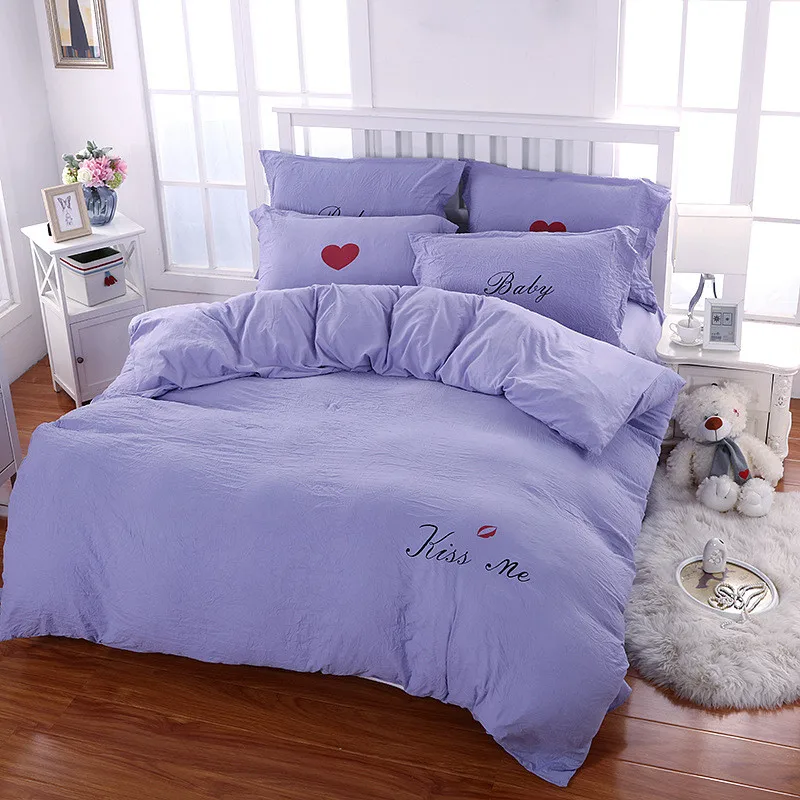 Bedding Set Duvet Cover Set for Single Couples Plain Letter Print