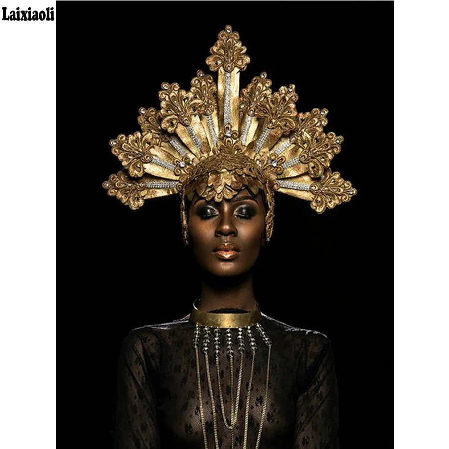 Abstract Gold Crown Black African Woman