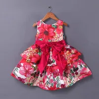 New Design Kids Summer Sleeveless Vest Dresses Girls Flower Layer Dresses With Bow Waist Retail Children Clothing GD81007-78Z