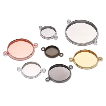 

20Pcs/lot10 12 14 16 18 20 25 mm Alloy Connector Setting Round Double Loop Cabochon Base Cameo Bezel Diy Blank Tray Pendant Base