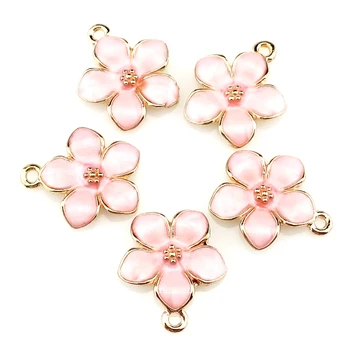 

5pcs/lot Light Gold Pink Peach Blossom Flower Mixed color Pendant Jewelry Finding Making jewelry components 22220