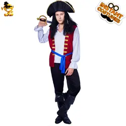 Новое поступление человек вырез-горло пиратский костюм маскарадный костюм карнавал и Хэллоуин Карибский пиратские наряды для вечеринки