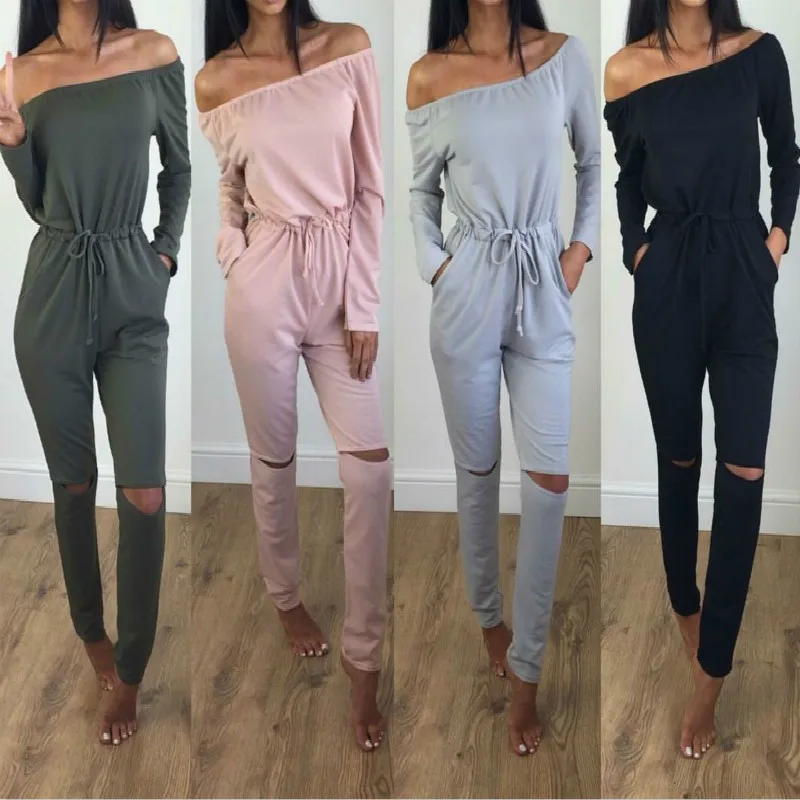 2018 Autumn Slash Neck Long Pants Women Rompers Jumpsuit One Piece Bodysuit 2018 Autumn Slash Neck Long Pants Women Rompers Jumpsuit One Piece Bodysuit