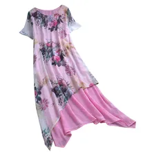 Новое Женское модное Повседневное платье из хлопка и льна, свободное платье с принтом, удобные женские летние платья, повседневные