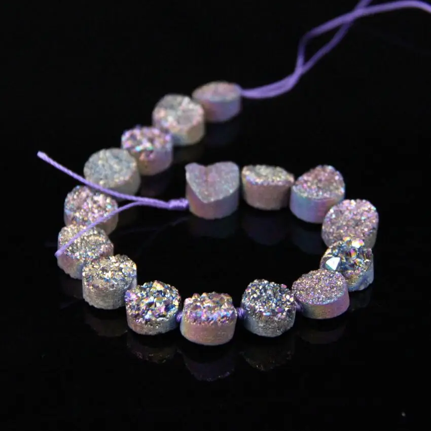 

16Pcs/Strand 12mm Titanium Rainbow Flat Round Cabochons Drusy Agates Geode Beads,Quartz Druzy Rough Slab Nugget Pendant Jewelry