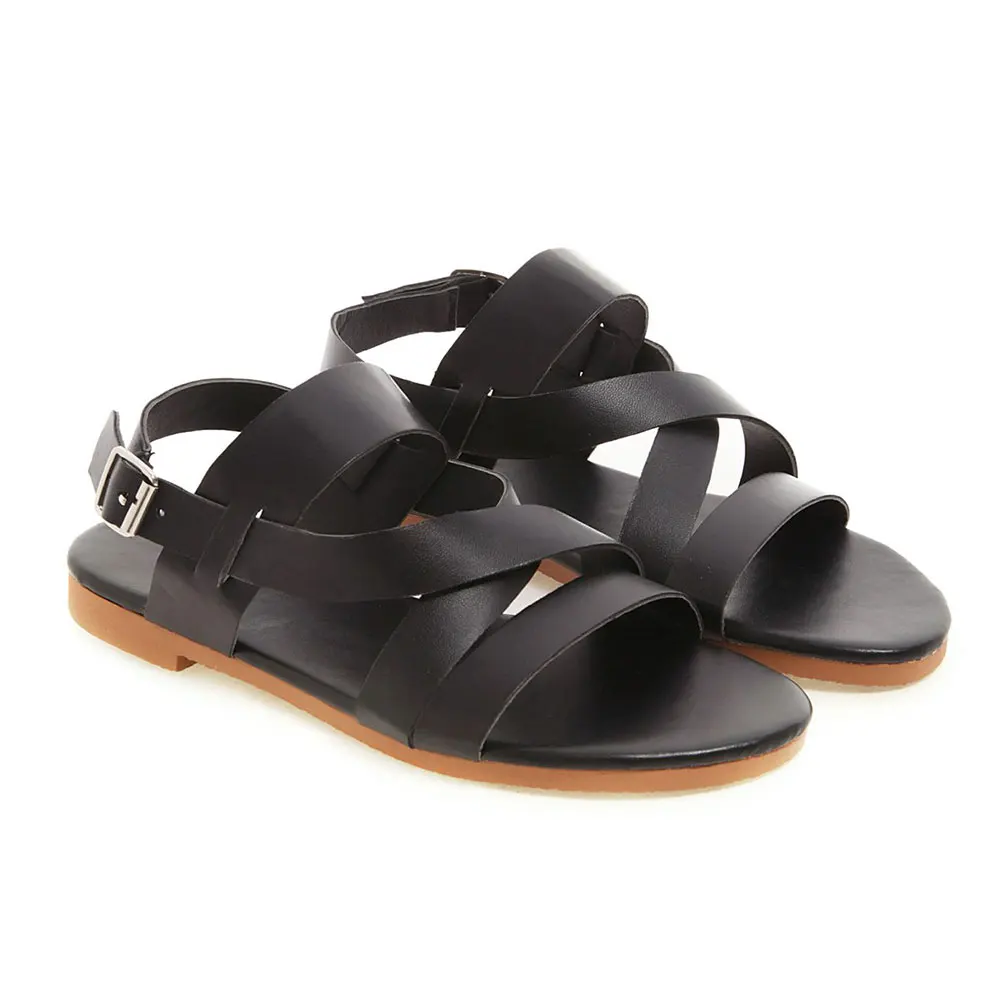 Sgesvier/; Ins; модные летние сандалии-гладиаторы на плоской подошве в римском стиле; женская обувь размера плюс 50; обувь для отдыха и отдыха; женские сандалии; G308 - Цвет: Черный