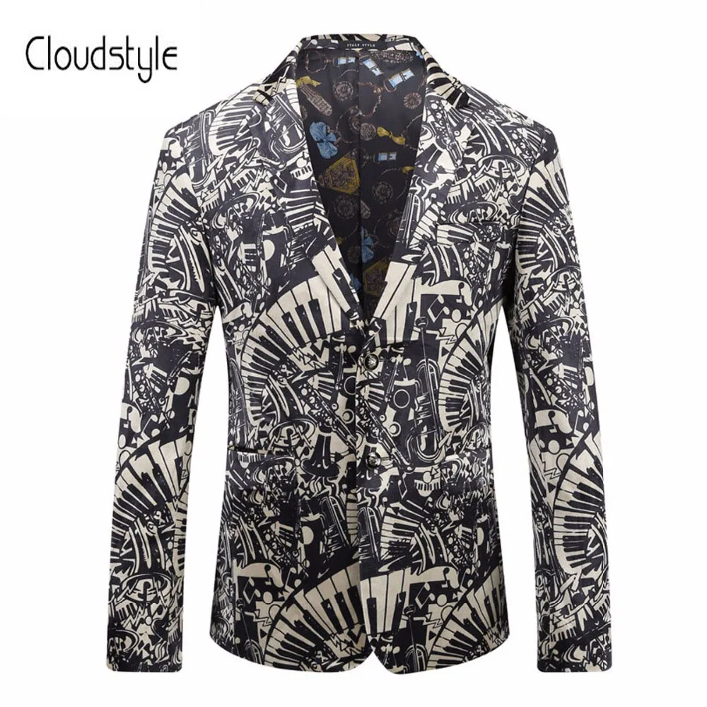 Cloudstyle 2018 Male Performance Suit Jackets Fashion Single Button Black And White 3d Print Overcoat Party Show Casual Blazer