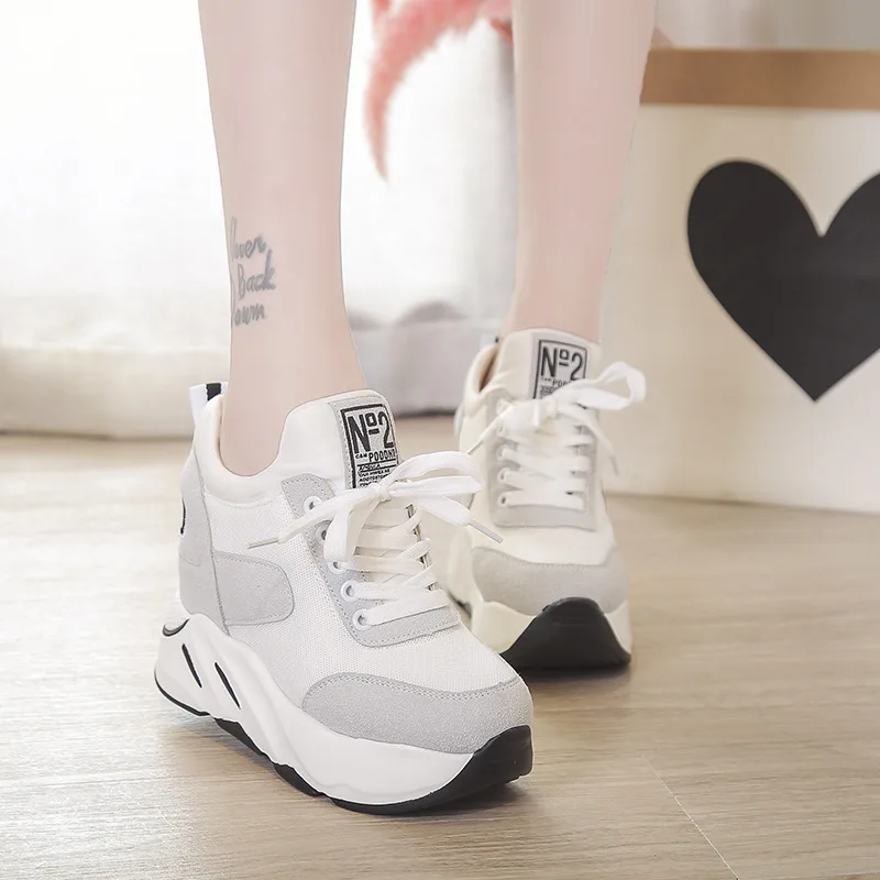 SWYIVY Sneakers Woman Platform Hided Wedge 2018 Autumn Laides Casual Shoes Student College Breathable Sneakers White Shoes