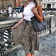 Женская стильная плиссированная юбка с леопардовым принтом mujer, эластичная резинка на талии, Летние повседневные юбки до середины икры