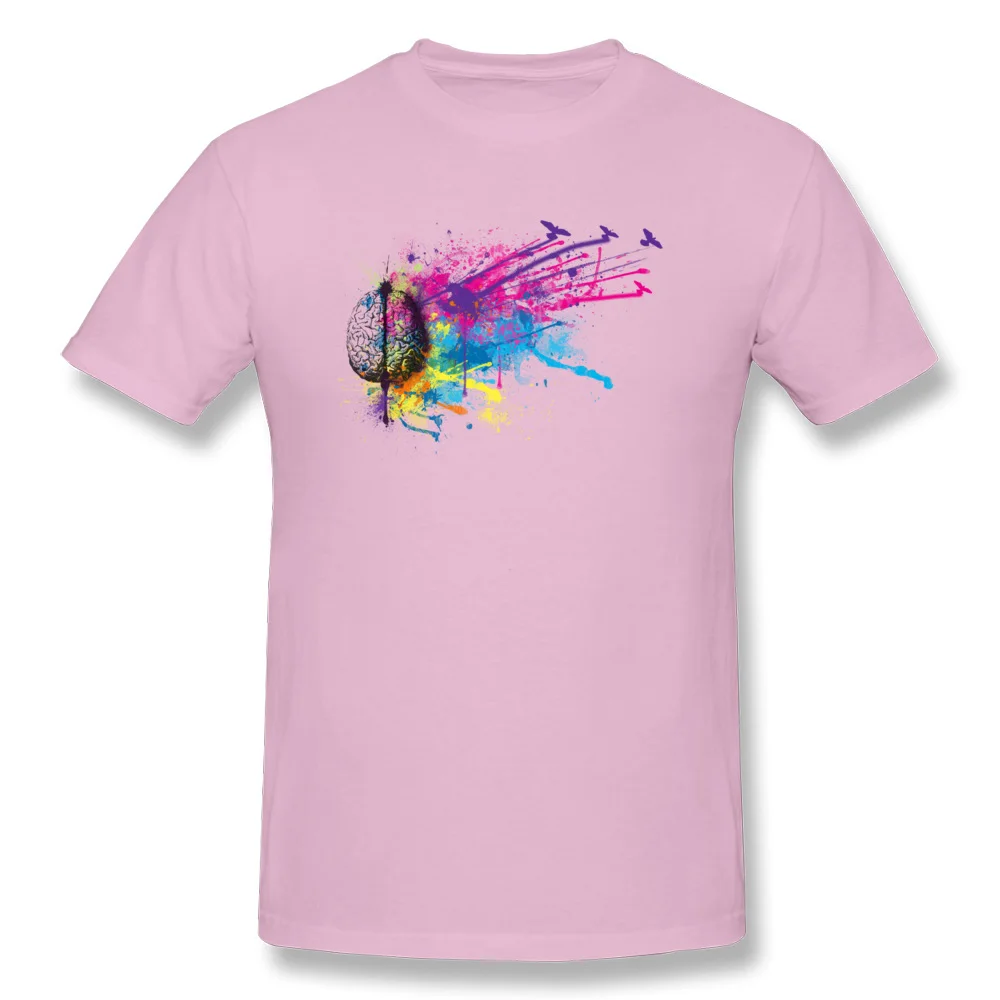Brain Power All Cotton Tshirts for Students Short Sleeve Tops & Tees Prevalent Thanksgiving Day Round Collar T Shirt Comics Brain Power pink