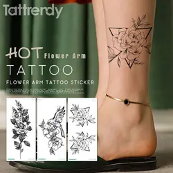 Временные модные татуировки на запястье пион рисунок треугольник тату наклейка цветок эскизы татуировки дизайн руки Геометрическая