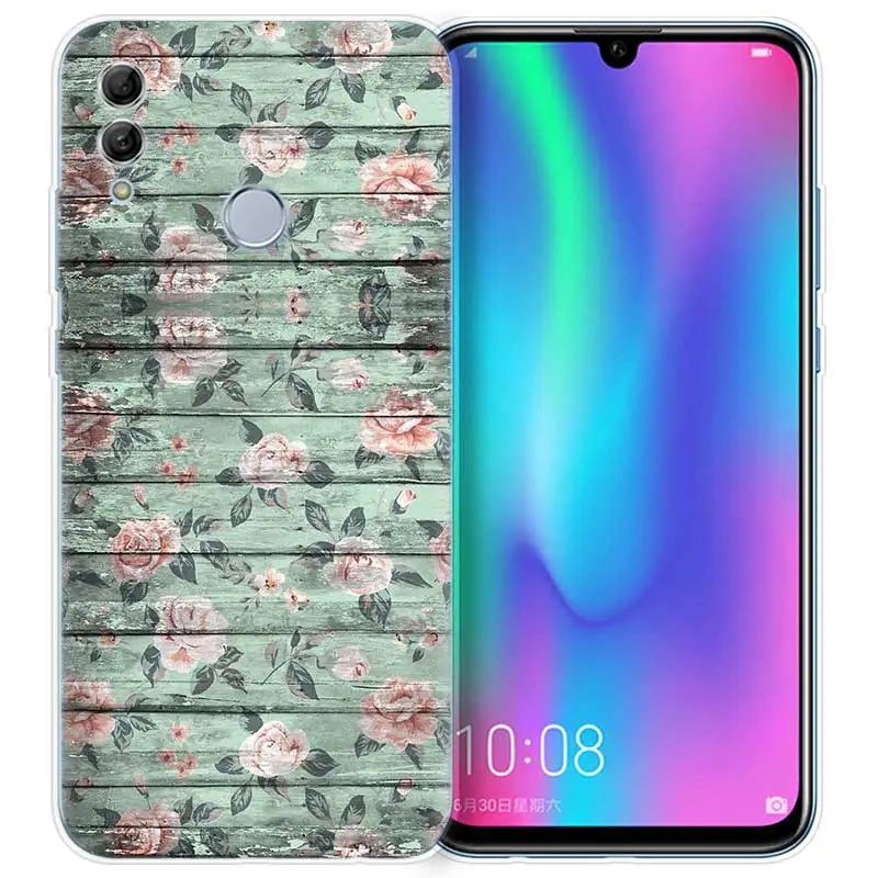 floor wooden timber Wood and flower Silicone Case Cover for Huawei Honor 10 Lite 8C 8X 7C Y6 Y7 Y9 Prime 2018 2019 7A Pro 7C Enj