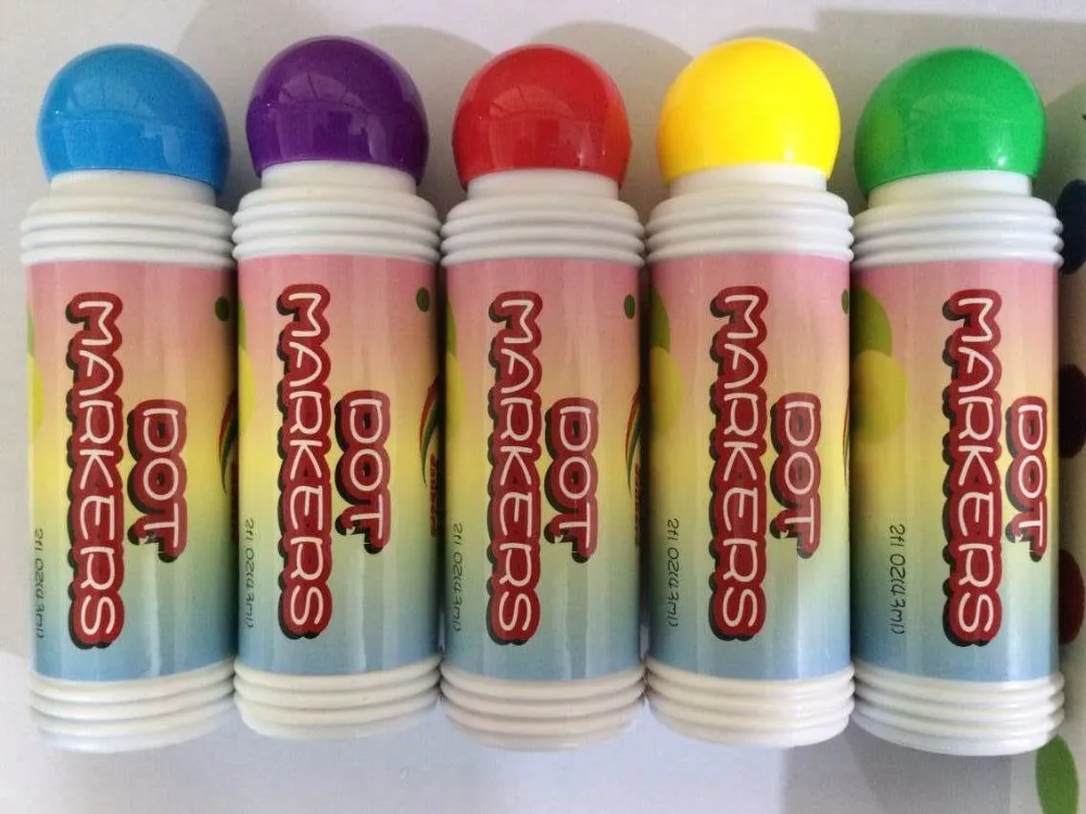 

AA Rainbow CH2828 FIVE colored DOT marker set: 18mm sponge tip diameter&1.5OZ colorful dauber ink,each color box cover 5pcs