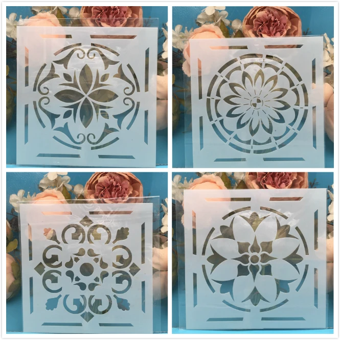 

4Pcs/Lot 15cm Flower Square DIY Craft Layering Stencils Wall Painting Scrapbooking Stamping Embossing Album Paper Card Template