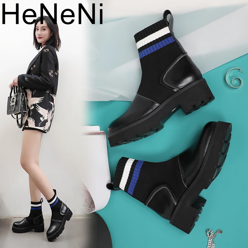 

New Hot Style Fashion Women Boots Round Head Thick Bottom Pu Leather Waterproof Woman Martin Boots Ankle Spring/autumn