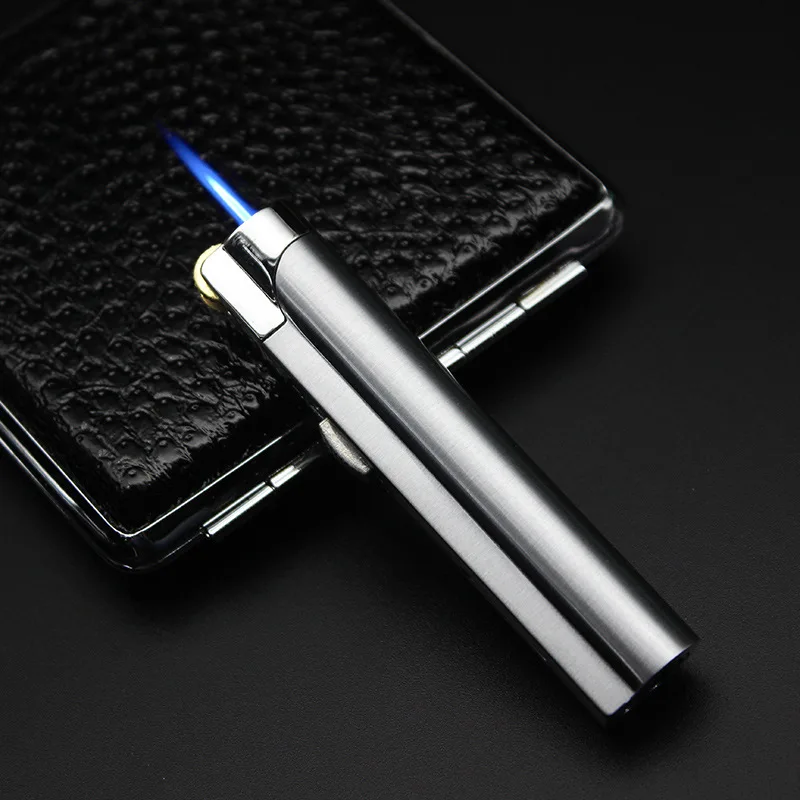 Outdoor Strip Wheel ignition Torch Lighter Windproof Jet Turbo Pipe Lighter Metal Cigar 1300 C Butane Gas Window No Gas|Matches| - AliExpress