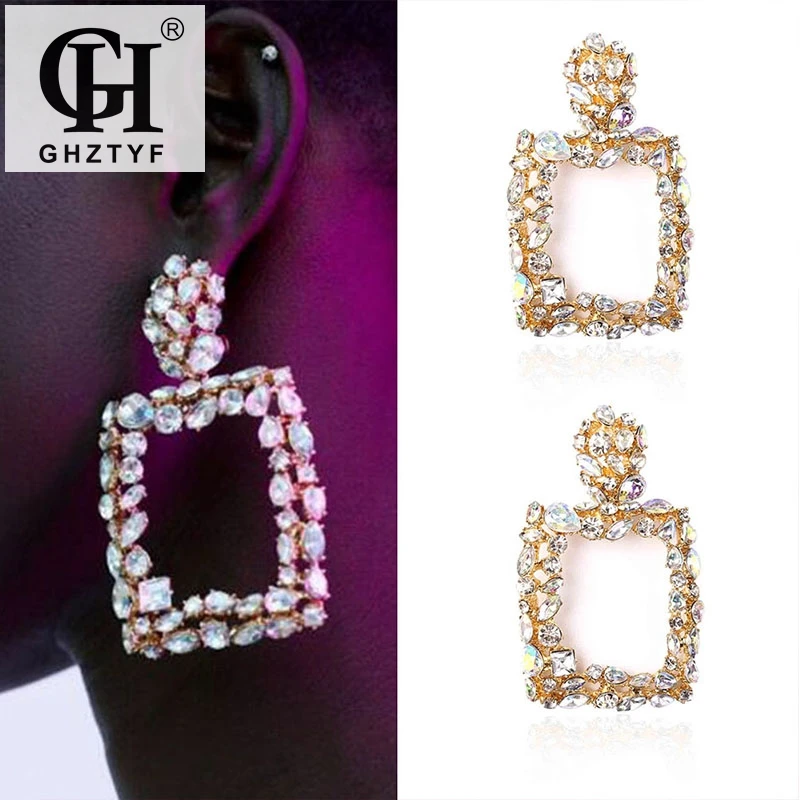 

Vintage Alloy Inlay Zircon Crystal Drop Earrings For Women Fashion Jewelry Pendientes Mujer Moda 2018 Female Earring Jewellery